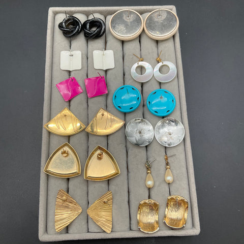 Vintage 80s 90s Costume Jewelry Lot 22 Pairs Earrings Gold Silver Tone Geometric