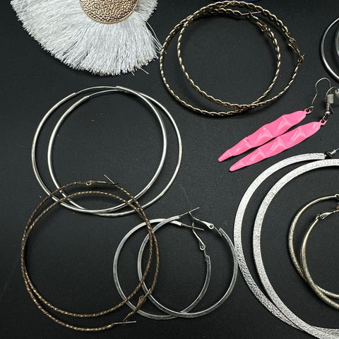 Statement Hoop Dangle Earring Lot 35 Pairs Boho Retro Gold Silver Tone
