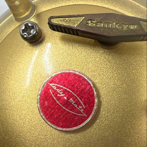 Vintage 70s Lady-Mate Gold Musical Powder Jar Trinket Box Sankyo Jeweled Lid