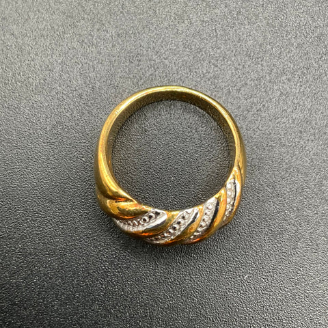 Vintage Uncas 14KT HGE Gold Tone Twisted Dome Ring Size 7 Clear Accents