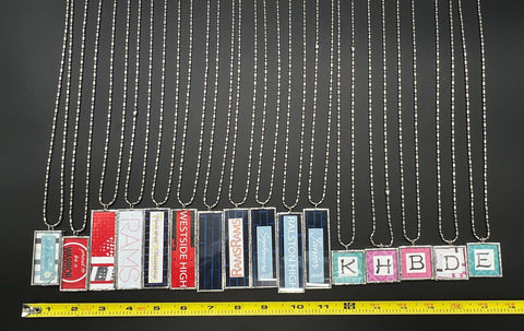 High School Spirit Monogram Solder Glass Pendant Necklace Jewelry Lot of 28