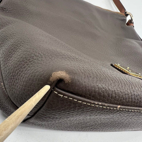 Dooney & Bourke Taupe Pebbled Leather Tassel Crossbody Bag Gold Hardware