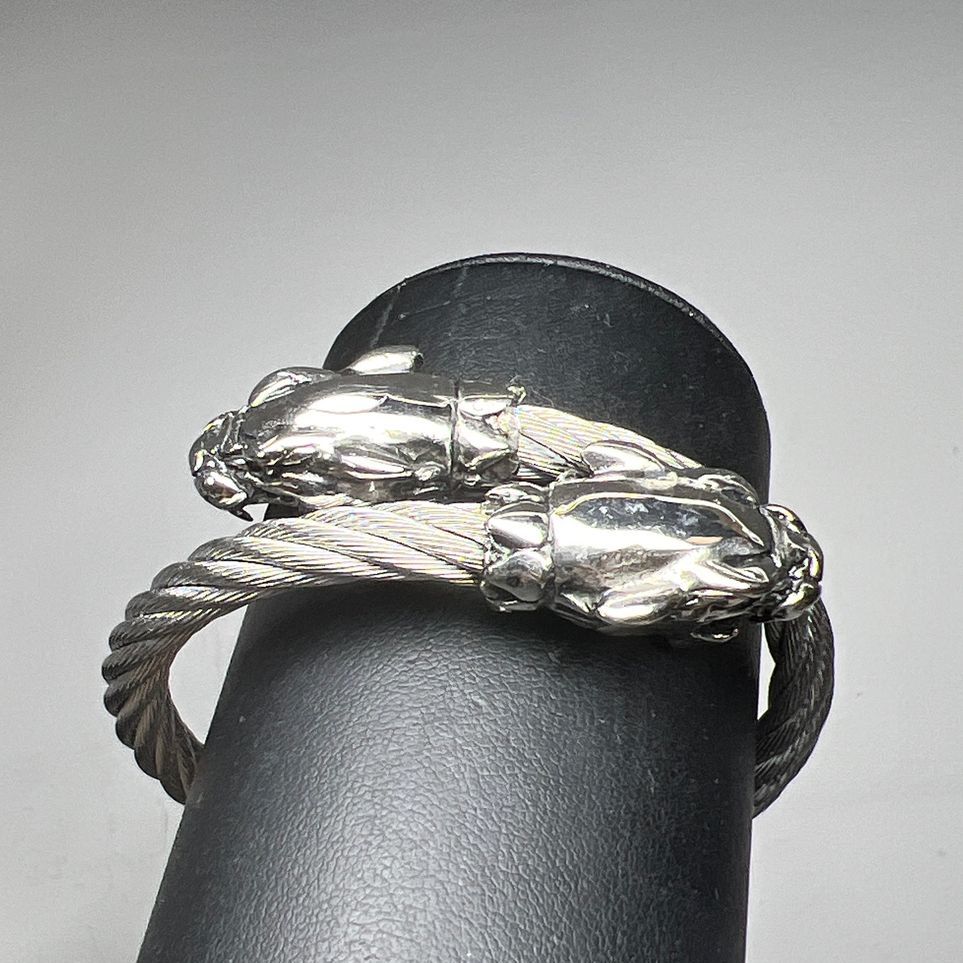 Big Cat Head Silver Tone Wrap Bracelet
