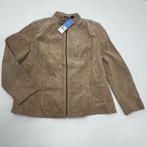NWT Relativity Y2K Tan Suede Leather Zip Mock Neck Jacket Women's 1X