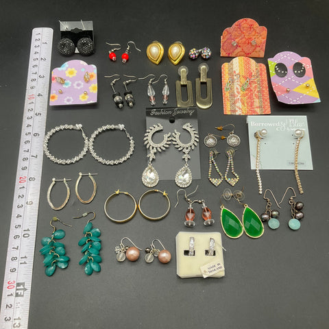 Borrowed & Blue Rhinestone Fashion Earrings Lot 25 Pairs Hoops Studs Dangles