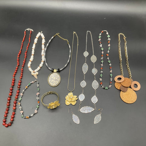 Boho Eclectic Jewelry Lot of 10 Necklaces Earrings Bracelet Shell Enamel Stone