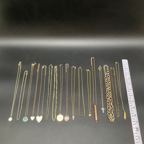 Loft Lucky Brand Costume Jewelry Lot 17 Necklaces Pendants Heart Cross Gold Tone