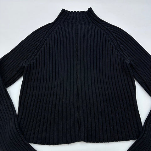 Suzanne Rae Women's Black Ribbed Mock Neck Cropped Cotton Sweater Italy Sz S