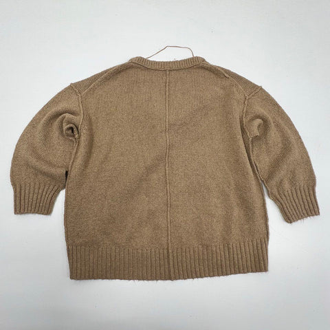 Free People Women's Brookside Sweater Tan Brown V-Neck Oversized Knit Size M