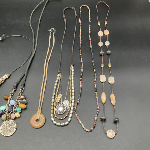 Boho Bohemian Necklaces Lot of 6 Beaded Pendant Coin Stone Southwestern Style
