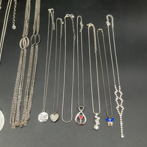 Mixed Costume Jewelry Lot 12 Necklaces Silver Gold Tone Mother of Pearl Enamel