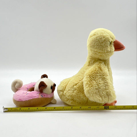 Douglas Stuffed Animal Plush Lot Pug Dog in Donut and Yellow Duckling 2 Pieces