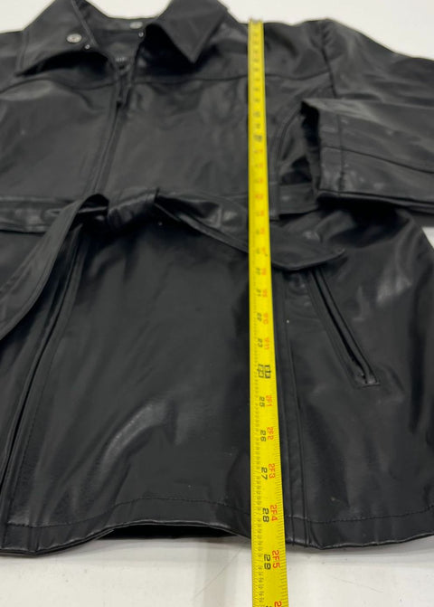 Outer Edge Black Faux Leather Belted Moto Jacket Coat Women's XL