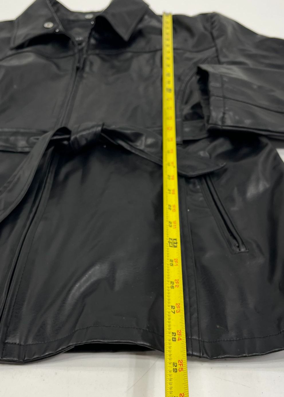 Outer Edge Black Faux Leather Belted Moto Jacket Coat Women's XL