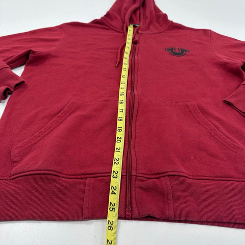 True Religion Men's Red Buddha Foil Centre Zip Graphic Logo Hoodie