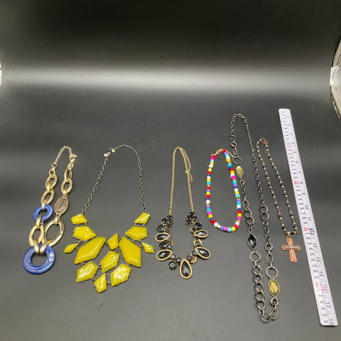 Fashion Statement Jewelry Lot of 6 Necklaces Yellow Bib Cross Pendant Beaded