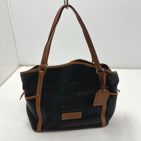 Vintage Dooney & Bourke Black Florentine Leather Tote Shoulder Bag Tan Trim