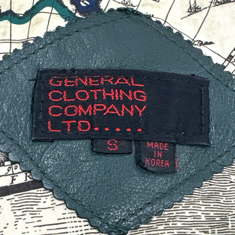 General Clothing Co Men's Green Leather Bomber Jacket Map Lining Sz S