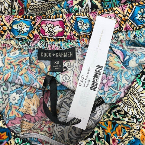 Coco + Carmen Lotus Maxi Dress Bohemian Paisley Long Sleeve NWT Sz XS