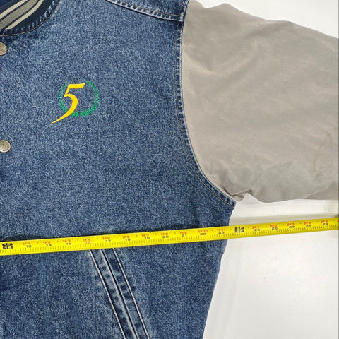 Vintage 90s Gateway Computer Denim Varsity Jacket Employee Promo GEAR Sz S