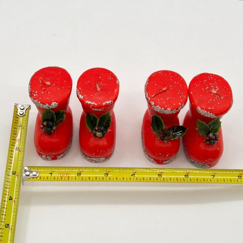 Vintage Christmas Boot Candles Lot 4 Red Wax Figurines With Original Box Japan