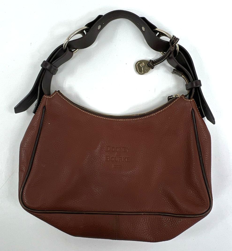 COA Women's Dooney & Bourke Brown Genuine Leather Shoulder Bag Purse Zip Closure