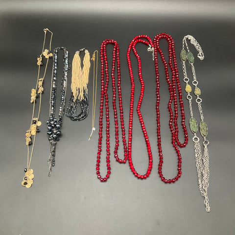Modern Beaded and Fashion Jewelry Lot of 8 Necklaces Red Beads Druzy Charm