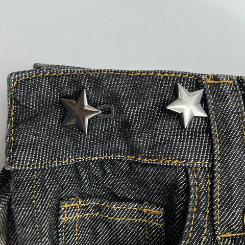 IFIK Women's Black Denim Skort Star Studs Faded Side Zip Y2K Style Size 13
