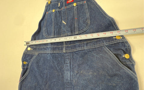 Vintage 90s Dickies Men's Blue Denim Bib Overalls Striped Straps Sz 36x34