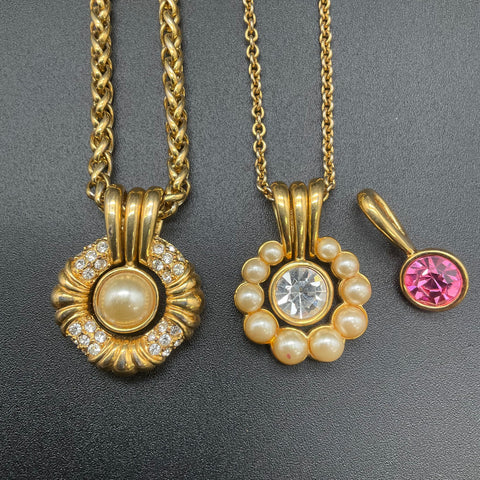 Vintage Nolan Miller Gold Tone Interchangeable Pendant Necklace Set Faux Pearl