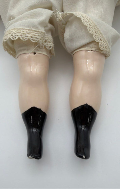 Antique China Head Doll Glazed Porcelain Cloth Body 17 Inch Painted Boots