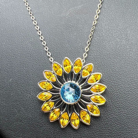 Touchstone Crystal Yellow & Blue Crystal Flower Pendant Necklace