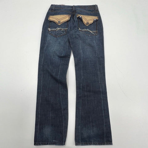 Blac Label Men's Dark Wash Distressed Flap Pocket Bootcut Jeans Size 34