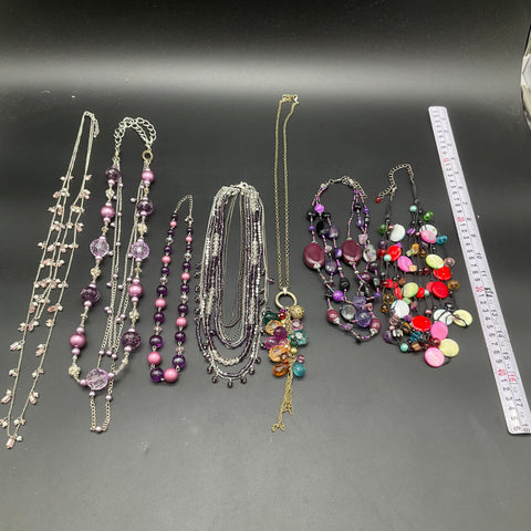 Statement Necklace Jewelry Lot of 7 Purple Pink Multicolor Beaded Multi-strand