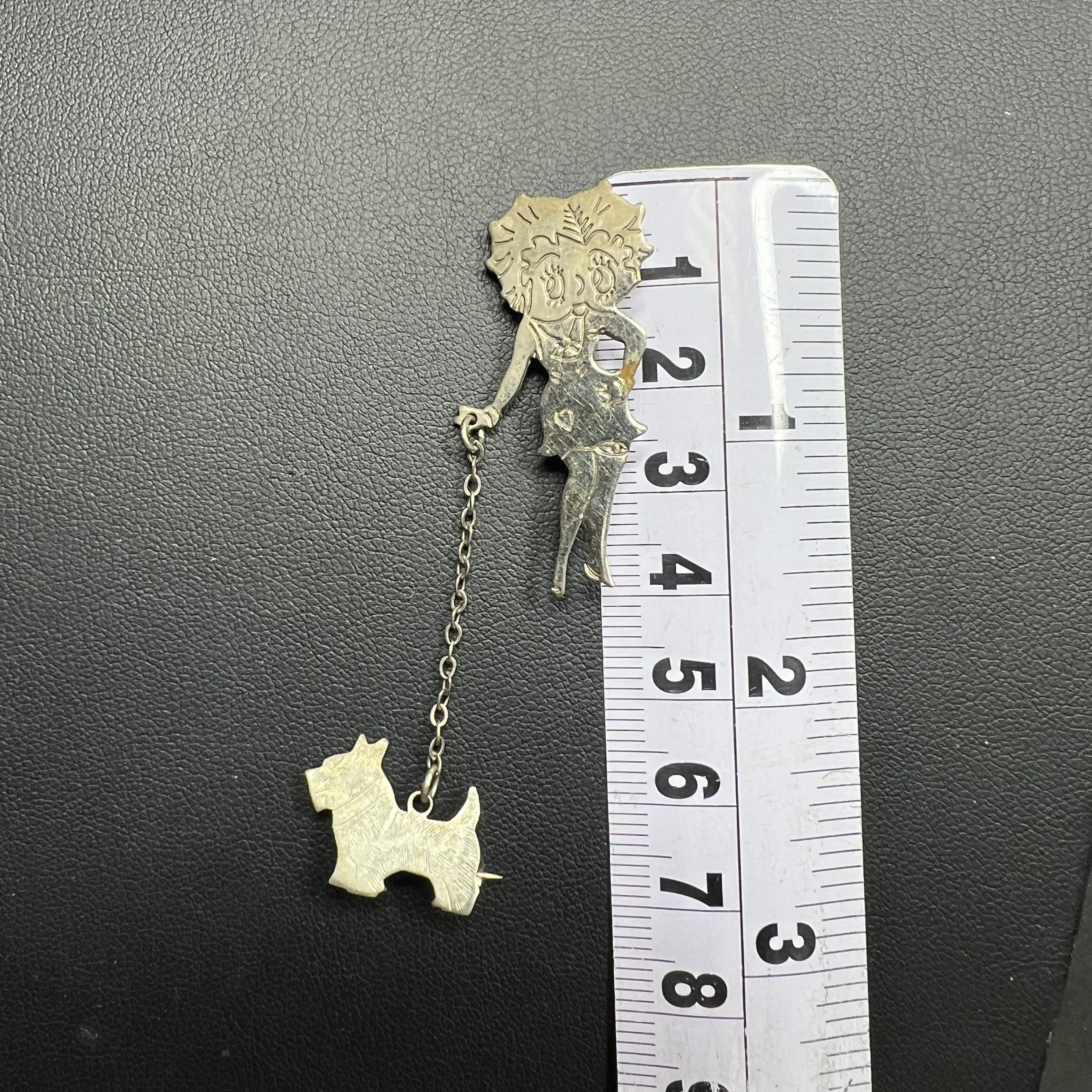 Vintage 1930s Art Deco Betty Boop Walking Scottie Dog Duette Scatter Pin Brooch