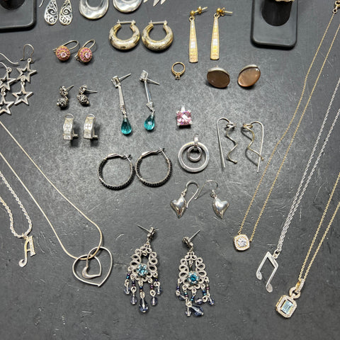 Silver Plate Necklaces Rings Earrings BraceletsJewelry Lot 499.72g