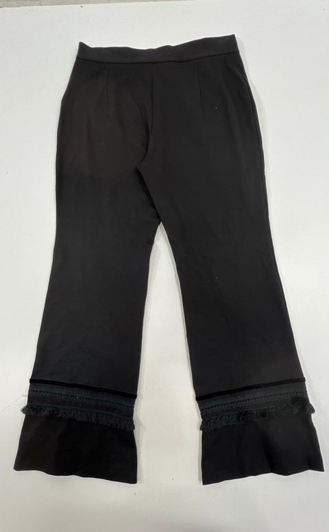 Fuzzi Black Cropped Flare Fringe Hem Stretch Pants Women's Size L