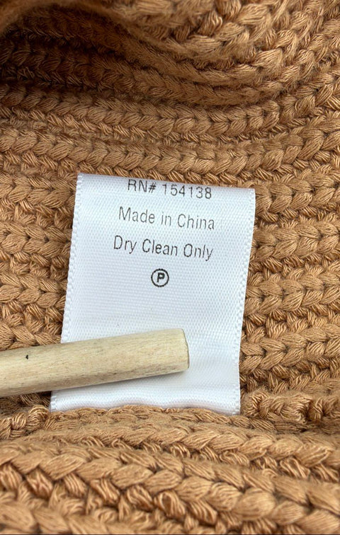 Staud Women's Camel Ribbed Knit Balloon Sleeve V-Neck Sweater Dress Sz S