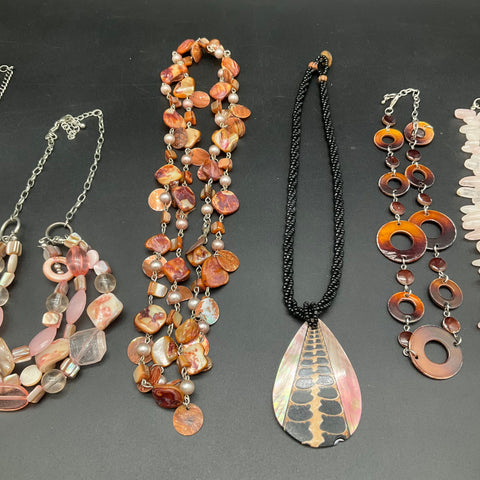 Vintage & Modern Necklace Jewelry Lot of 7 Shell Rose Quartz Butterfly Beaded