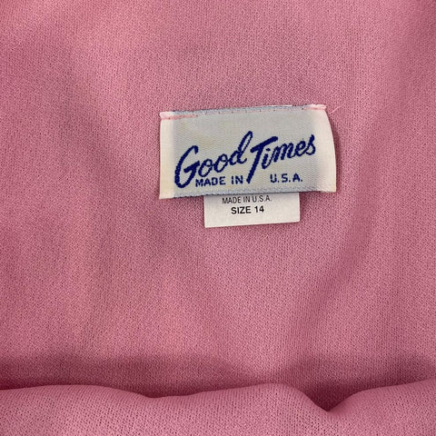 Vintage 70s Good Times Pink Pleated Bodice Bow Midi Dress Women's Size 14
