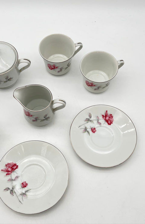 Nasco Rose Bramble Fine China Tea Set 9 Piece Cups Saucers Sugar Creamer Japan