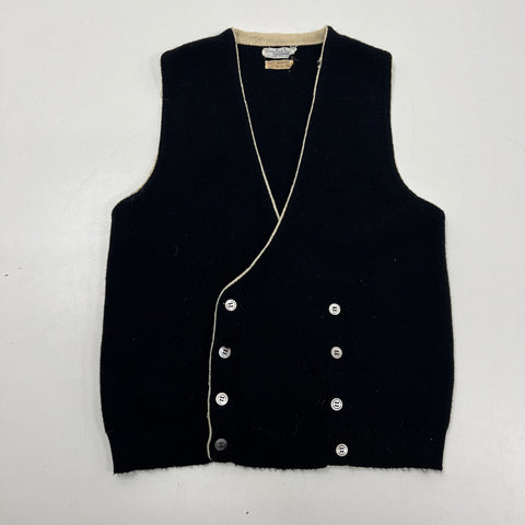 Vintage 60s Lord Jeff Black Wool Double Breasted Sweater Vest Men's