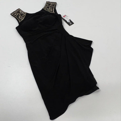 Xscape Women's Black Embellished Shoulder Ruched Cocktail Dress XS NWT
