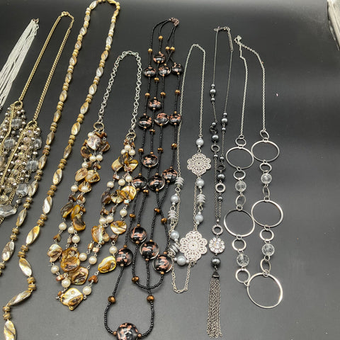 Statement Necklace Lot of 10 Boho Beaded Multi-Strand Faux Pearl Shell Jewelry
