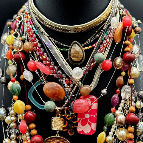 Costume Jewelry Lot Vintage to Modern Boho Statement Beaded Necklaces Pendants