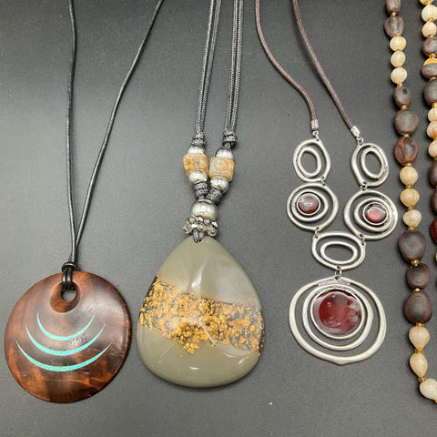 Bohemian Fashion Jewelry Lot of 8 Earthy Statement Necklaces Wood Bead Bracelet