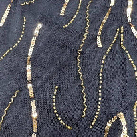 Ashro Black Gold Beaded Sequin Art Deco Flapper Style Gown Dress Size 16W