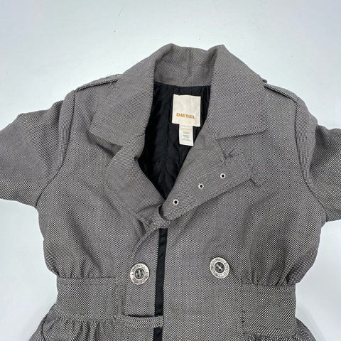 Diesel Women's Gray Houndstooth Wool Blend A-Line Trench Coat Quilted Lined XXS