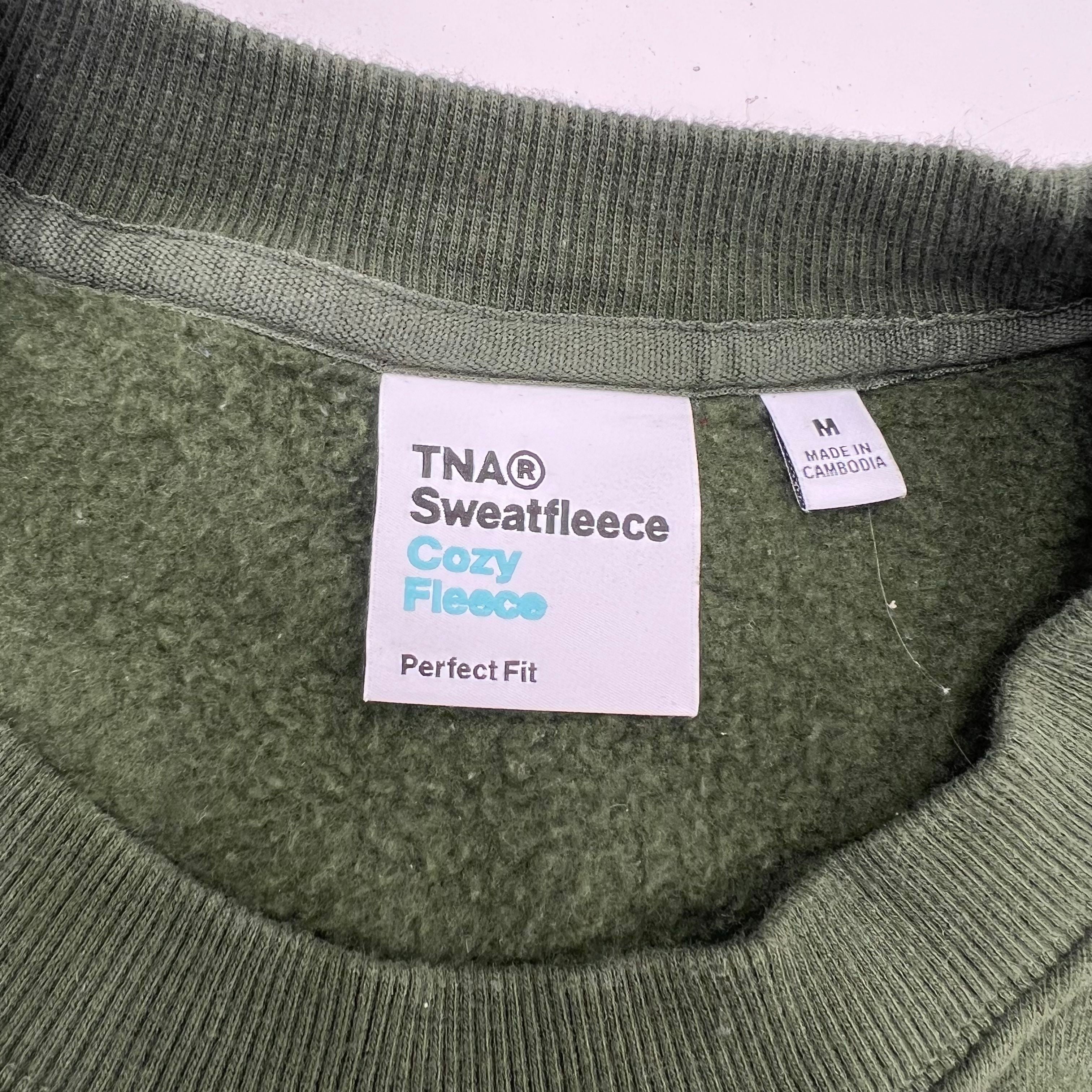 Aritzia TNA Olive Green Cozy Fleece Perfect Fit Crewneck Sweatshirt Women's M