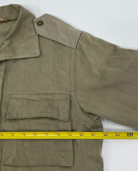 Vintage 70s Spanish Military M-64 Olive Field Shirt Jacket Distressed Men's L